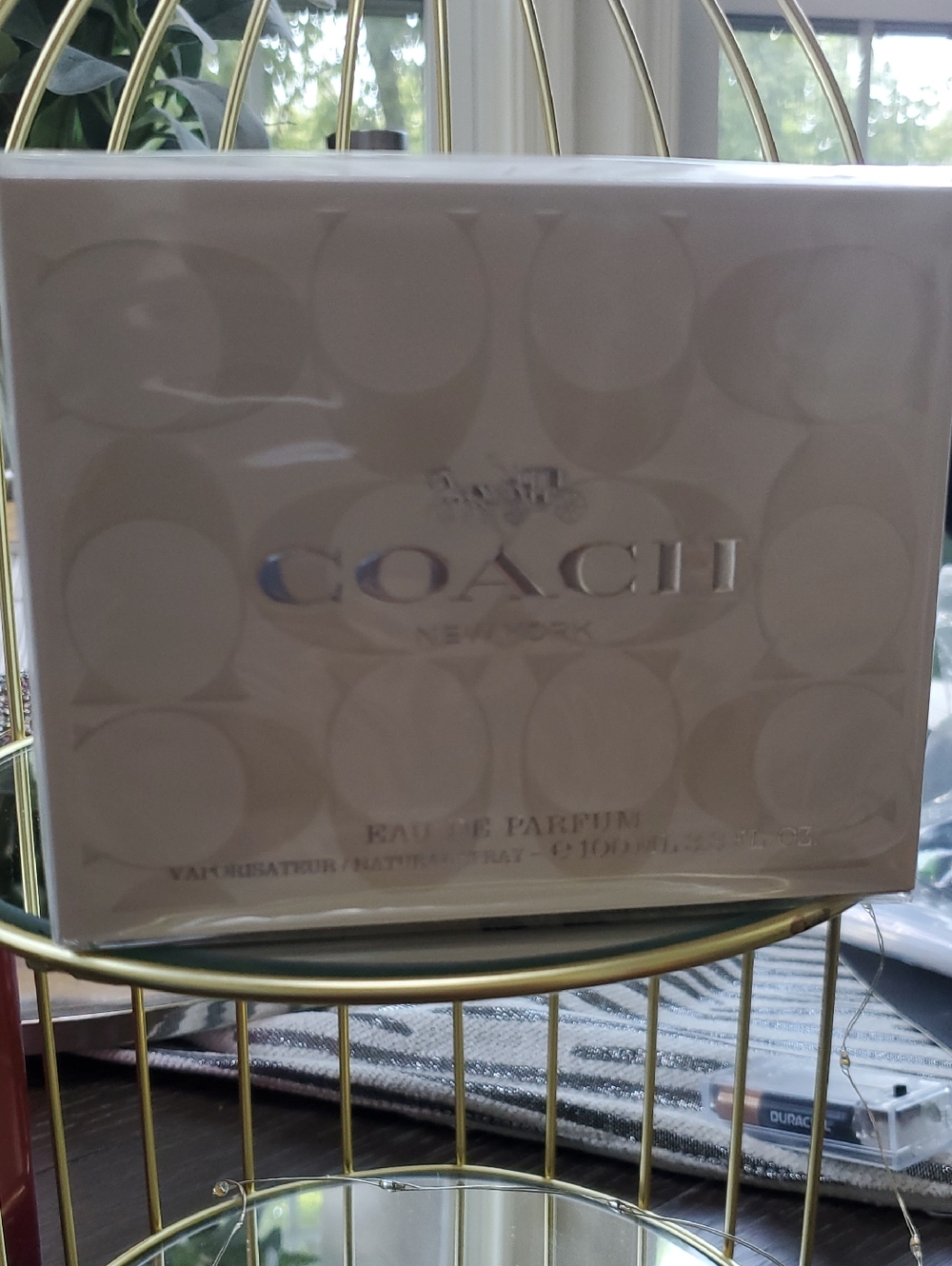 Coach New York Eau De Parfum Perfume Box in Beige with Silver Logo NIB SEALED